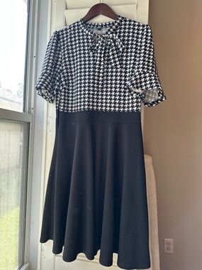 Black & White Houndstooth Top with Solid Black Skirt